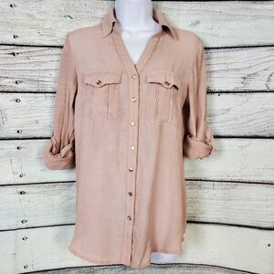 Perception Concept Mauve Roll Tab Sleeve Button Down Blouse Women’s Medium